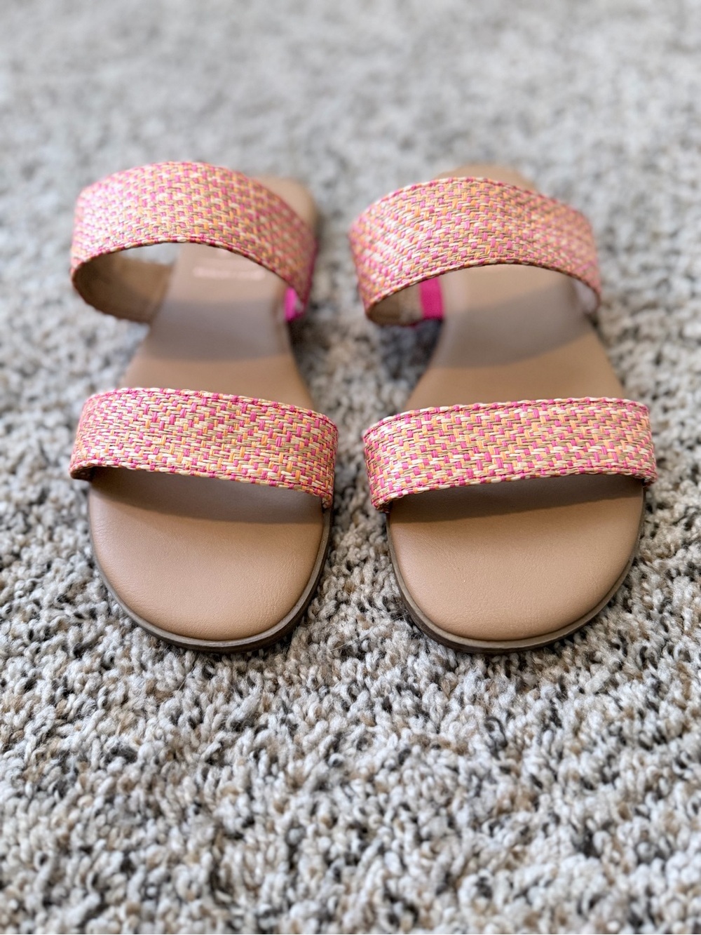 LC Lauren Conrad Pink and Tan Woven Double-Strap Slide Sandals